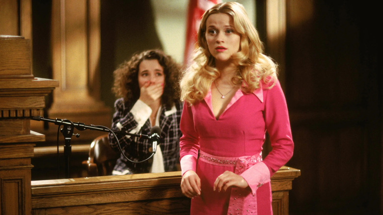 Elle looking shocked in front of the witness stand in court after Chutney's confession in Legally Blonde