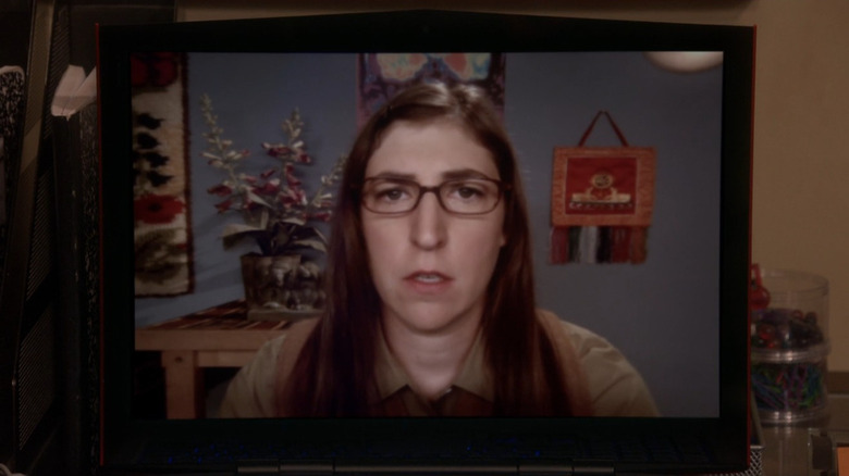 Amy frowning on a computer screen in "The Big Bang Theory."