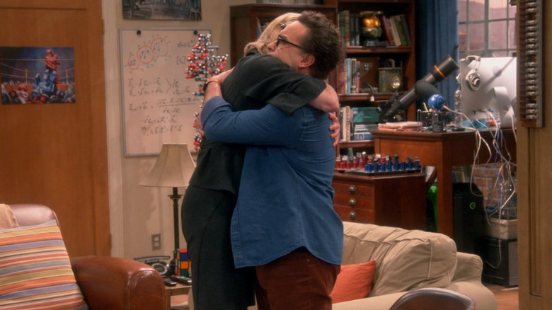Leonard hugging his mother in "The Big Bang Theory."