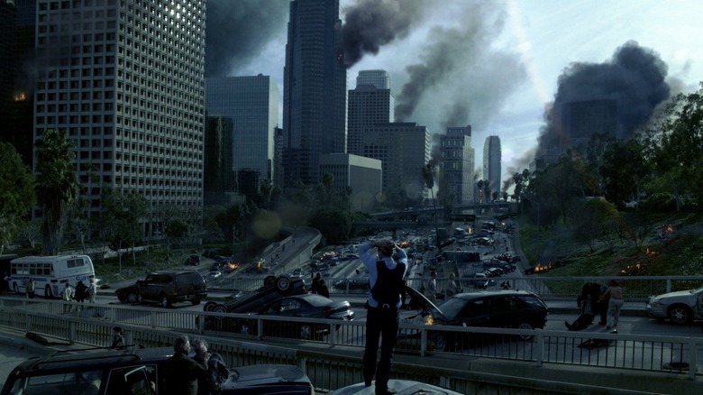 a burning cityscape in FlashForward (2009)