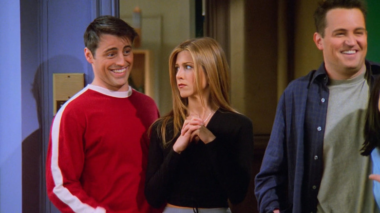 Rachel looking at Joey smiling on "Friends"