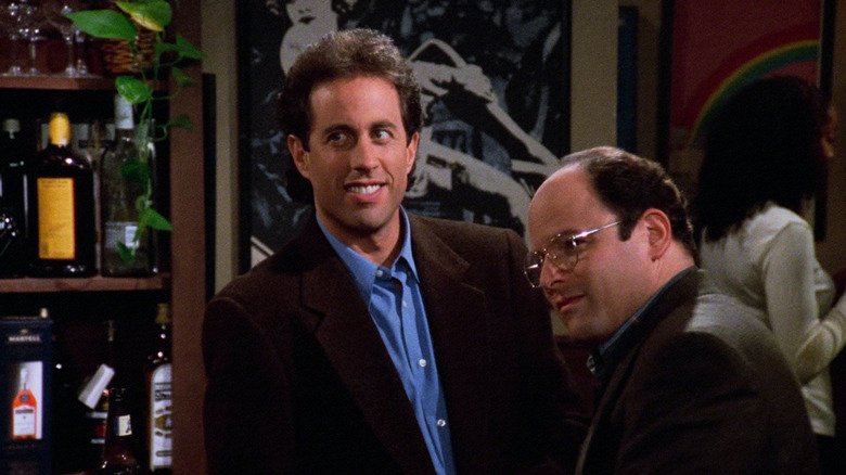 Jerry and George looking off to the side on "Seinfeld"