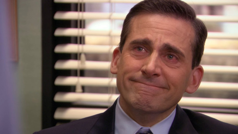 Michael Scott with tears in his eyes on "The Office"