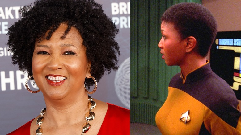 Mae Jemison smiling; Mae Jemison acting on Star Trek The Next Generation
