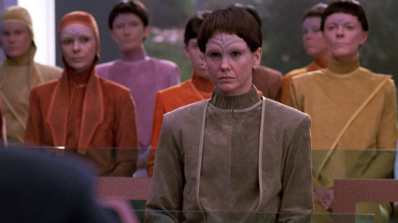 Soren sits before a committee in Star Trek: The Next Generation