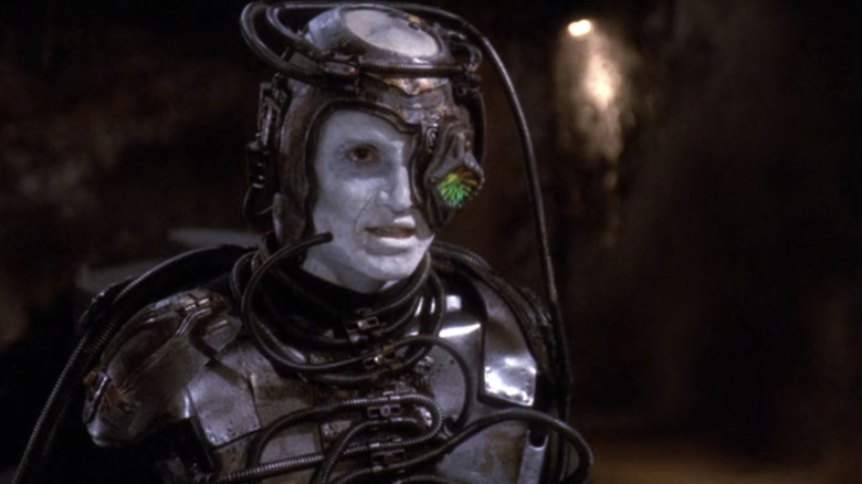 Hugh grits his teeth in Star Trek: The Next Generation