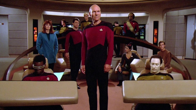 Picard and crew on the bridge of the Enterprise in Star Trek: The Next Generation