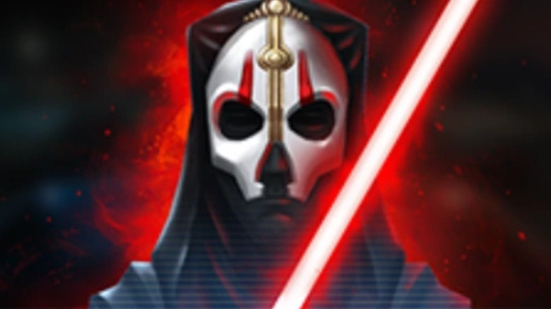 Darth Nihilus brandishing a red lightsaber in Star Wars: Galaxy of Heroes