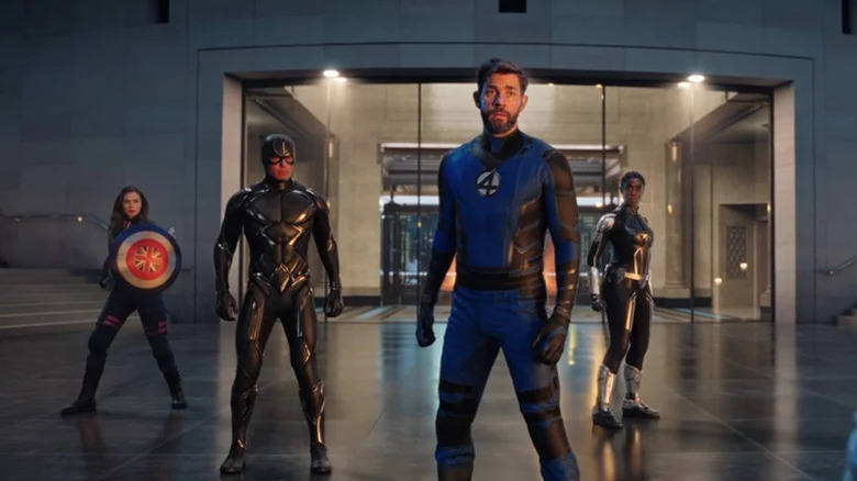 Captain Carter, Black Bolt, Reed Richards, and Captain Marvel converging in Doctor Strange in the Multiverse of Madness