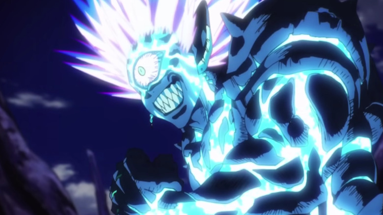 Boros grinning and glowing blue light on One Punch Man
