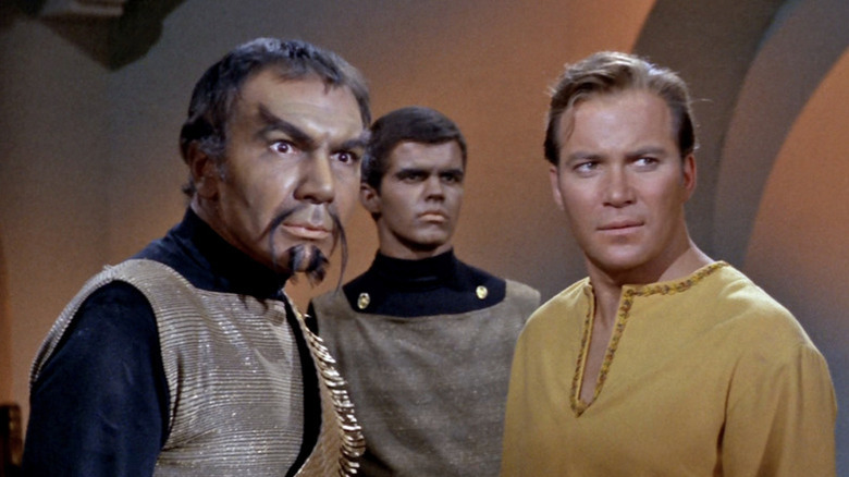 Klingon Kor and Kirk look surprised in Star Trek