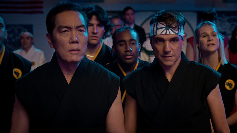 Chozen and Daniel frowning in "Cobra Kai" Season 6.