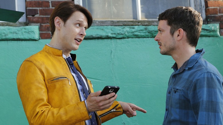 Dirk Gently speaking to Todd Brotzman in Dirk Gently's Holistic Detective Agency