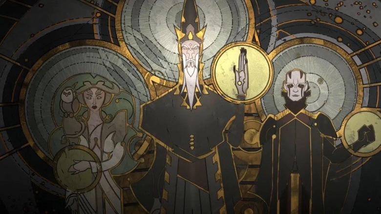 A mural of the three Mortis Gods at the Jedi Temple on Lothal in Star Wars Rebels