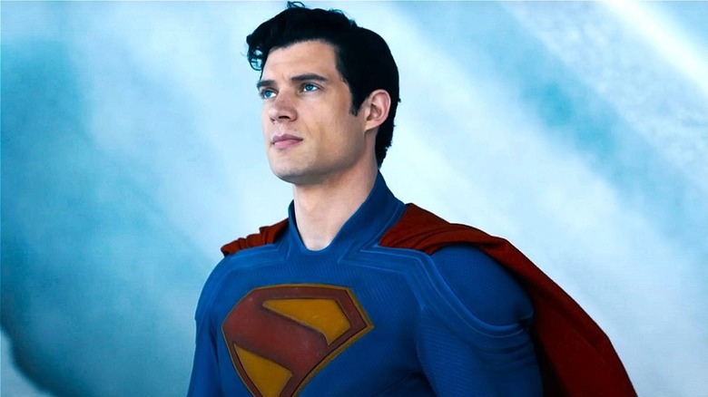 Superman wearing his famous costume in 