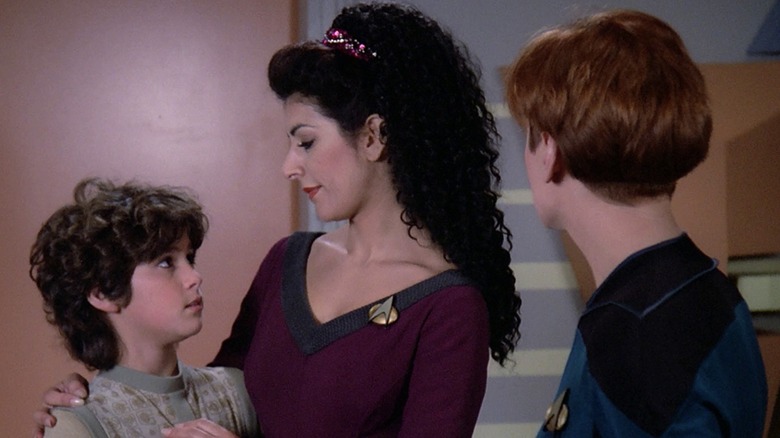 Deanna Troi and her son in the Enterprise school in Star Trek: The Next Generation