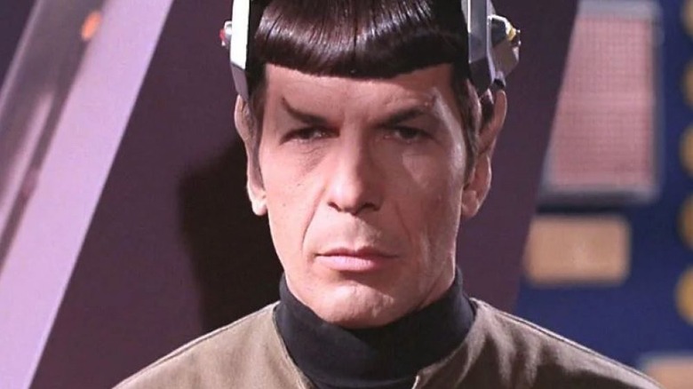 Spock with a device strapped on his head on Star Trek: The Original Series