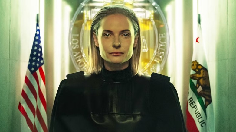Judge Maddox between two flags in Mercy (2026)