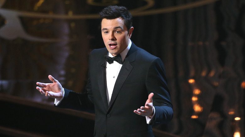 Seth MacFarlane engaging in a monologue at the 85th Academy Awards (2013)