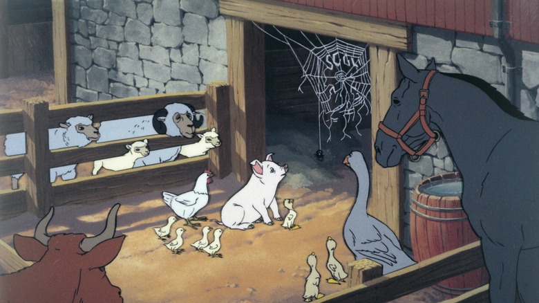The barnyard critters listening to Charlotte in Charlotte's Web (1973)
