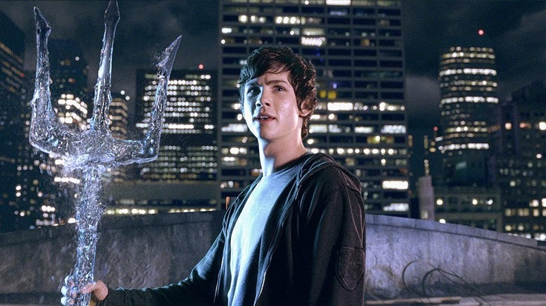Percy Jackson wielding a trident in  Percy Jackson & the Olympians: The Lightning Thief (2010)