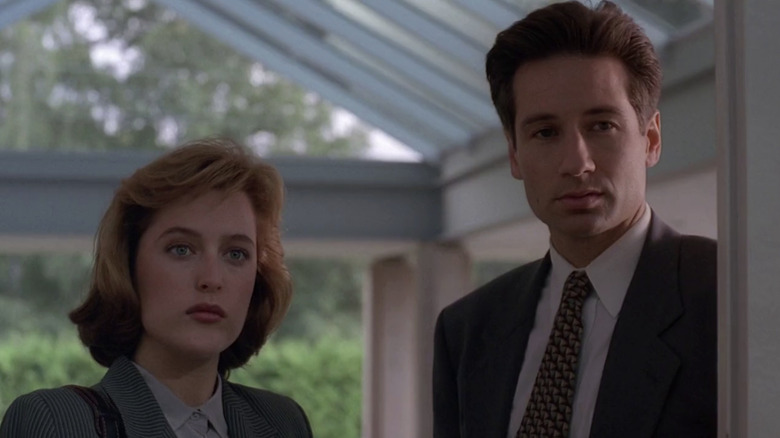 Dana Scully and Fox Mulder arrive at a house on The X-Files (1993-2018)