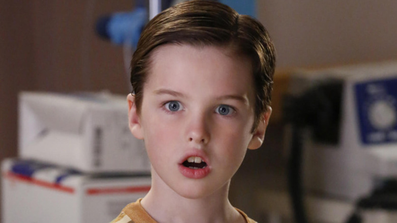 Iain Armitage as young sheldon, mouth agape