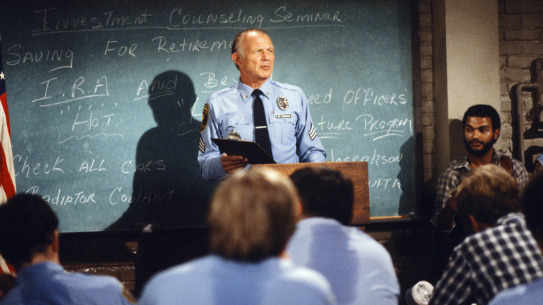 Sgt. Phil Esterhaus does the cop roll call on "Hill Street Blues" (1981-1987)