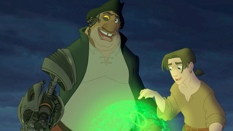 Silver and Jim Hawkins gaze at an entrance to Treasure Planet (2002)