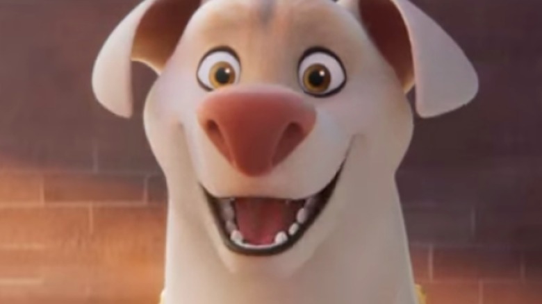 Krypto the dog smiling in close-up