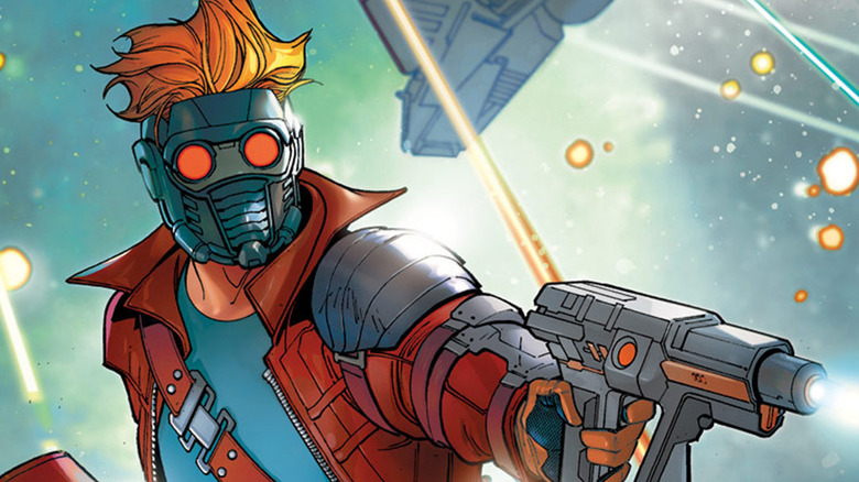 Star-Lord aims his blaster