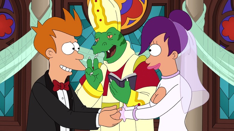 Fry and Leela get wed by the Space Pope in "Futurama"