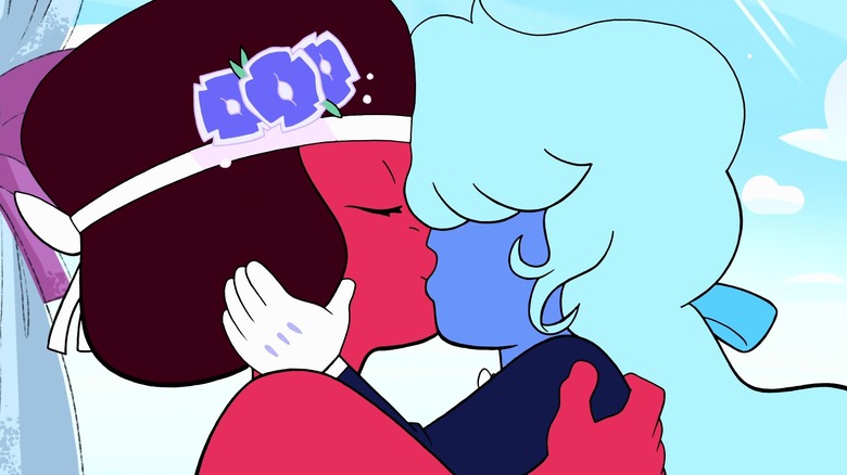 Ruby and Sapphire have their wedding kiss in "Steven Universe"