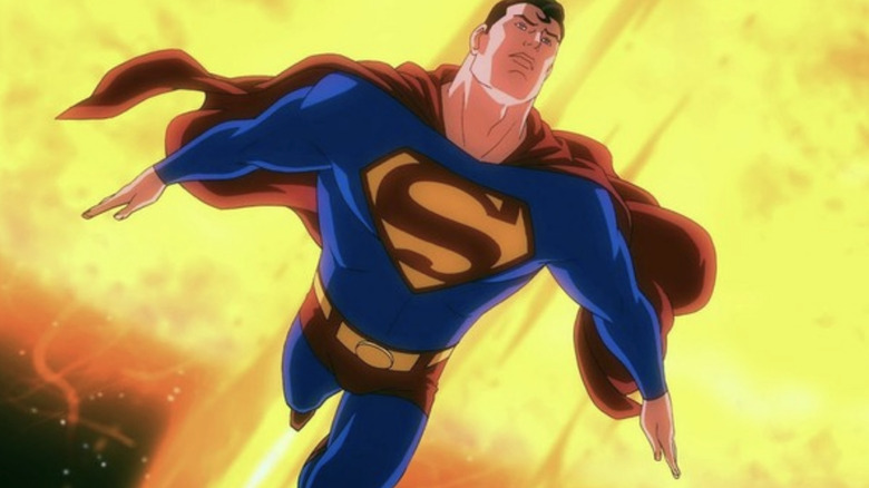 Superman soars in front of the sun in All-Star Superman (2011)