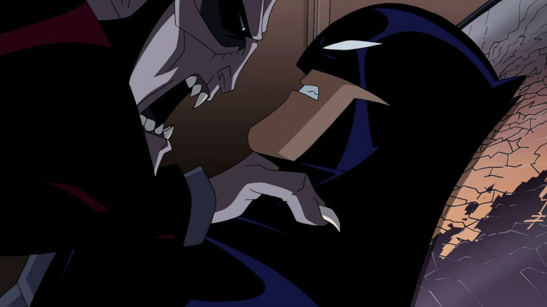Dracula chokes Batman in The Batman vs. Dracula (2005)