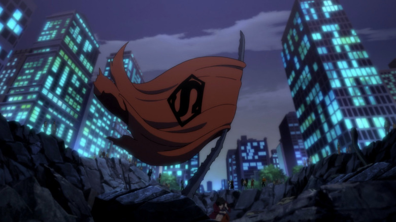 Superman's cape is left in Metropolis after his death in The Death of Superman (2018)