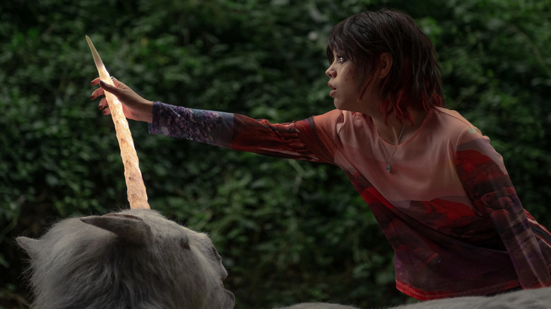 Ridley touching unicorn's horn in Death of a Unicorn