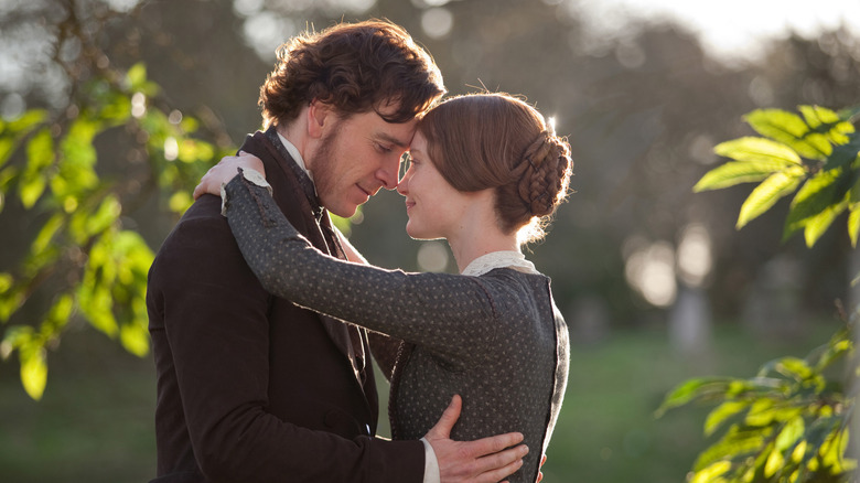 Rochester and Jane embracing in Jane Eyre