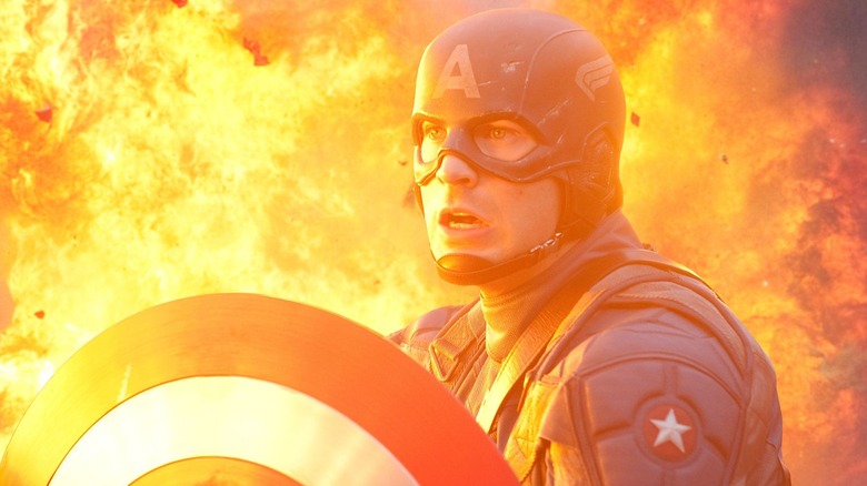 Steve Rogers surrounded by fire in "Captain America: The First Avenger" (2011)