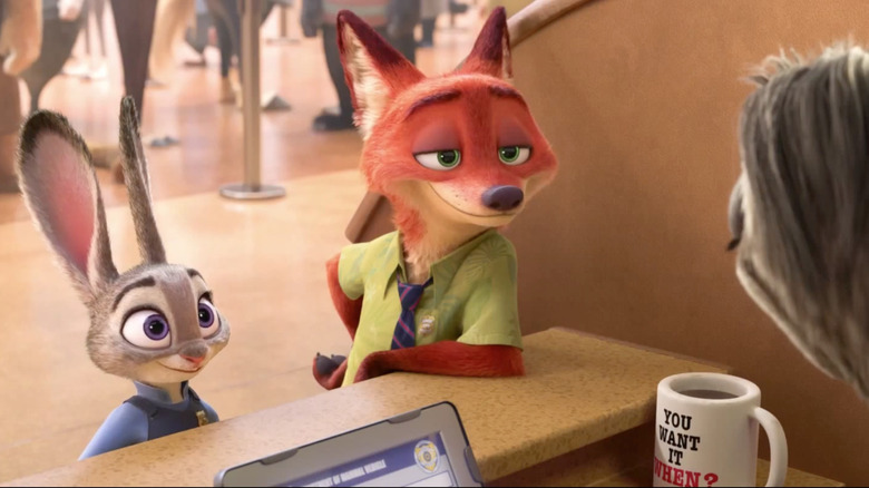 Judy and Nick at counter in Zootopia
