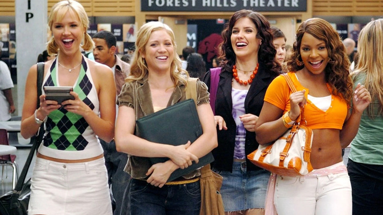 Carrie Kate Beth and Heather laughing in the school hallway in John Tucker Must Die