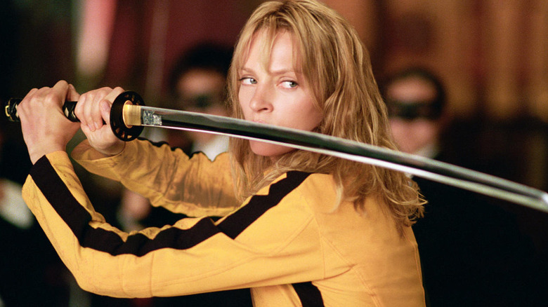 The Bride holds her sword in a defensive pose in "Kill Bill Vol. 1" (2003)