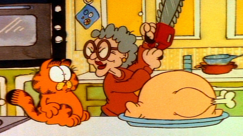 Garfield watching Grandma cut the turkey in "Garfield's Thanksgiving"