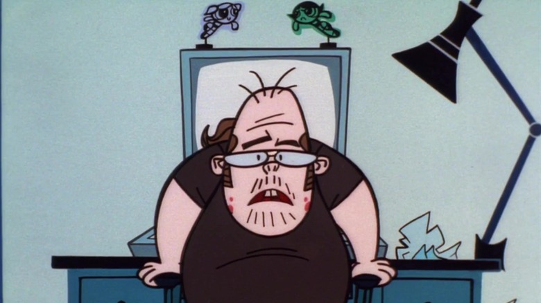 Lenny Baxter sits by his computer desk in "The Powerpuff Girls" (1998-2005)
