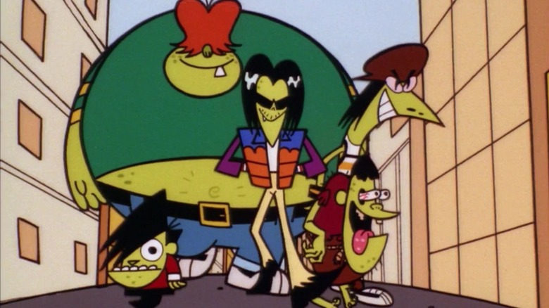 The Gangreen Gang walk down the street in "The Powerpuff Girls" (1998-2005)