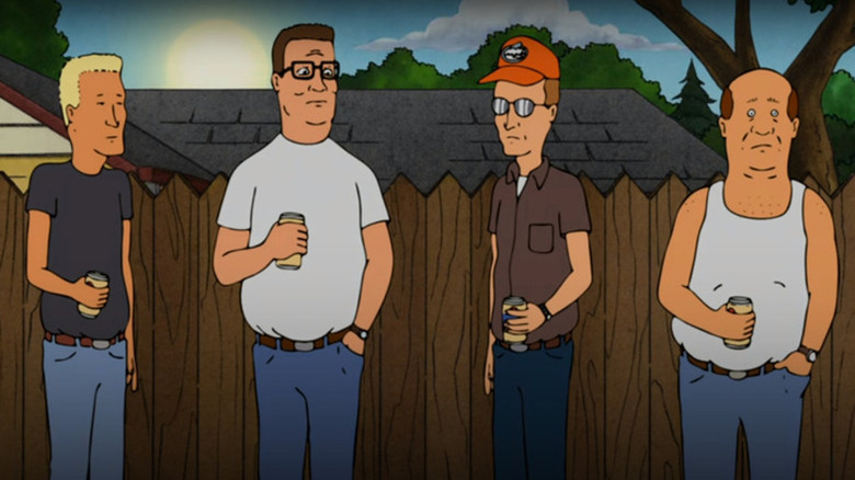 Hank and friends in the alley drinking in "King of the Hill"