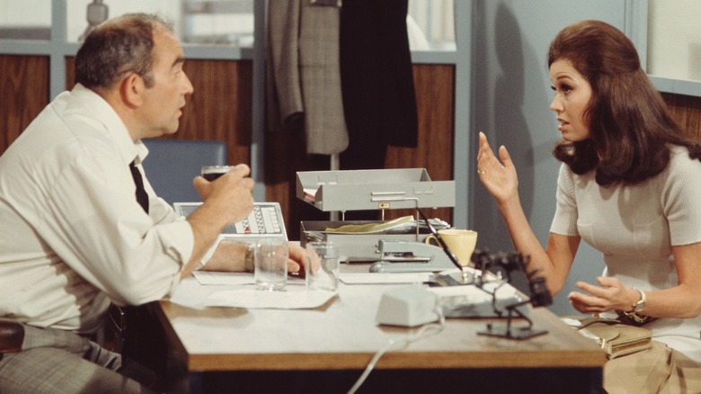 Lou Grant and Mary Richards converse in "The Mary Tyler Moore Show"