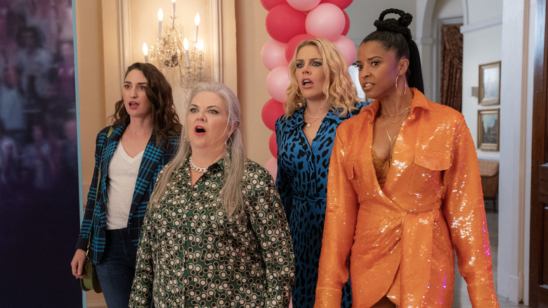 Dawn Gloria Summer and Wickie entering a birthday party in Girls5Eva