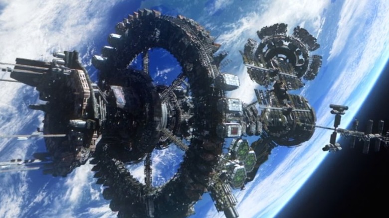 A space station floating above Earth in The 100