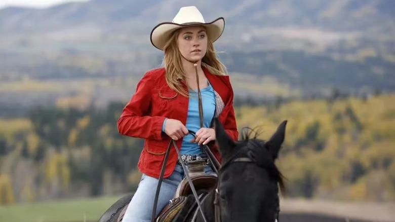 Amy riding a horse in "Heartland."